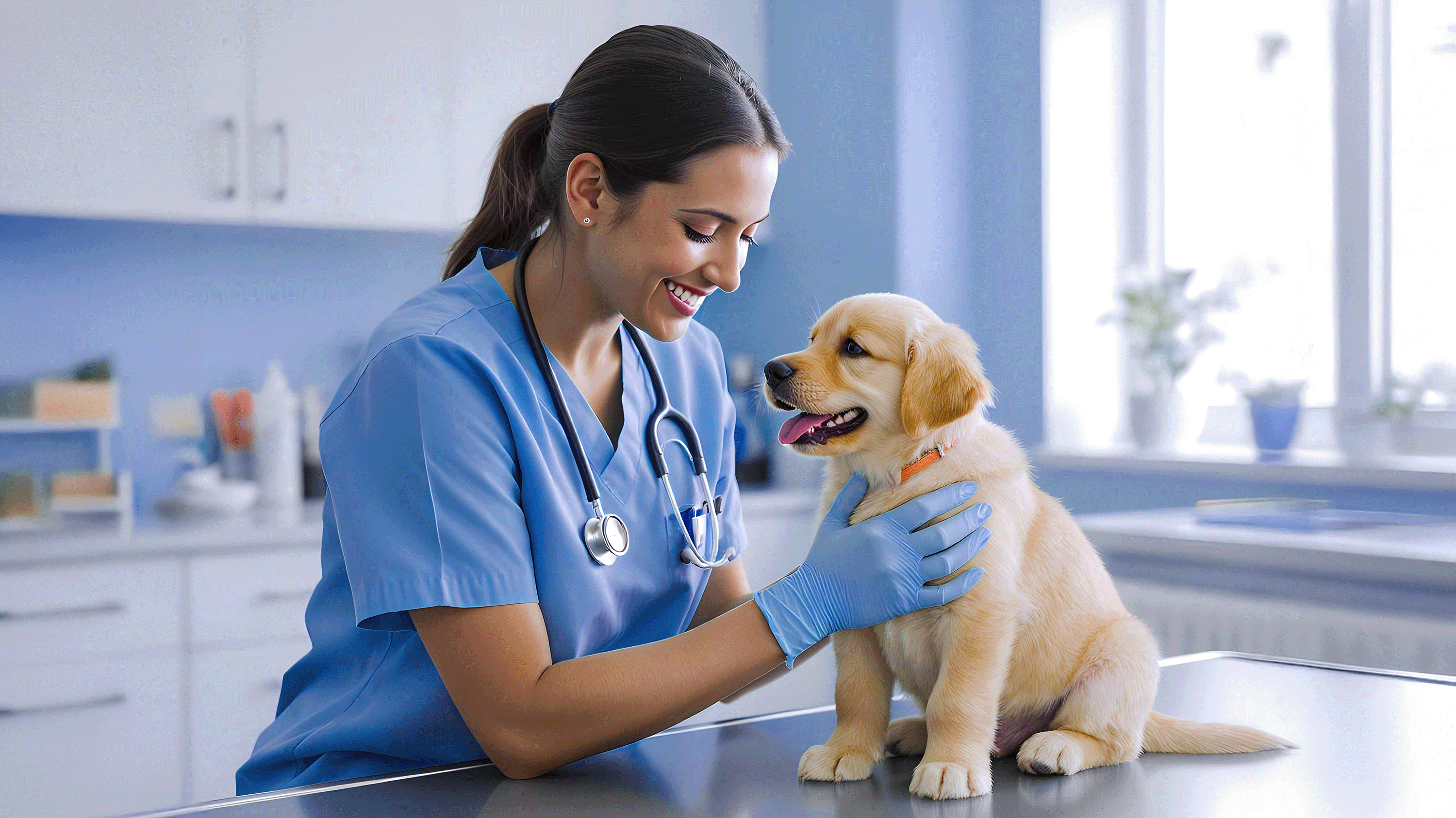 Veterinarian with puppy